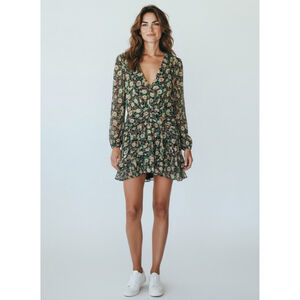 Lavender Brown Black Floral Long Sleeve Dress